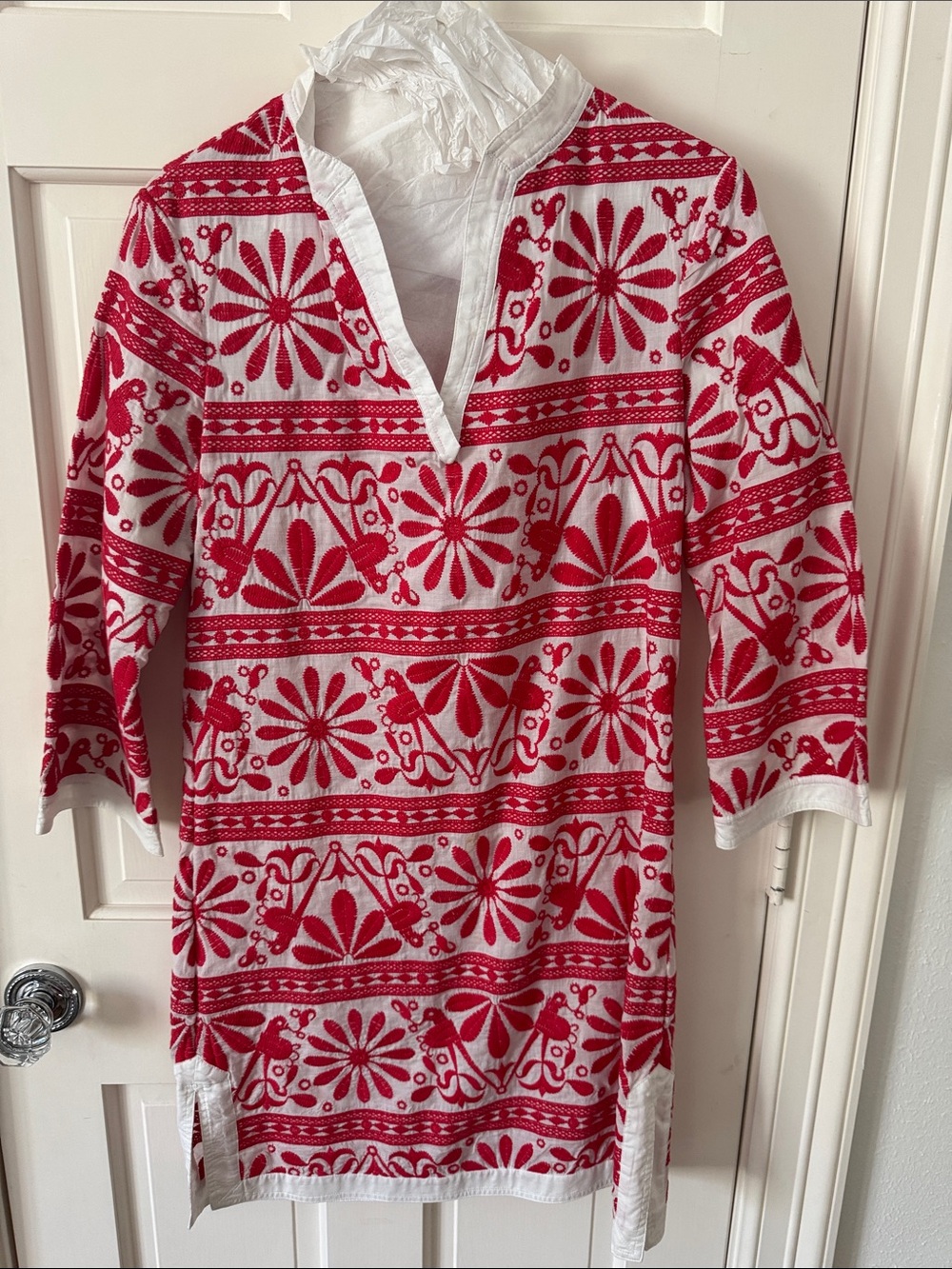 Tory Burch embroidered Red & White Patterned Women's dress